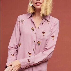 by Anthropologie County Fair Embroidered Hot Air Balloon Collared Blouse size 0